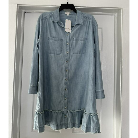 NWT Wonderly Chambray Denim Button Down Shirt Dress Size Small Light Blue - Picture 1 of 6